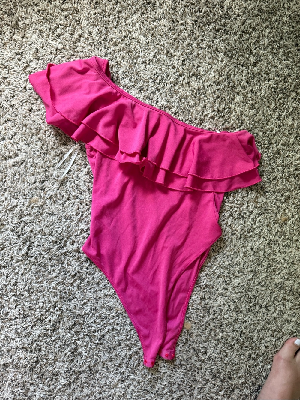Hot Pink Off-Shoulder Ruffle Bodysuit